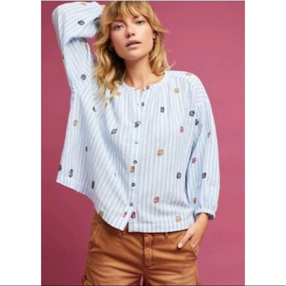 Anthropologie Akemi + Kin Striped Linen Blouse